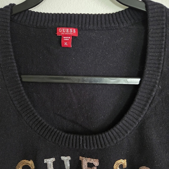 GUESS Womens Sweater Size XL Logo Embellished Long Sleeve Black - Picture 4 of 6